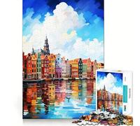 Visit Amsterdam Jigsaw Puzzle 1000 Pieces Mental Focus Game Precision Cut Smooth Edges Absorbing Activity for Quiet Nights (50x75cm)