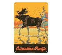 Visit Canada - Bull Moose - Canadian Pacific Railway - Vintage Railroad Travel Poster by Thomas (Tom) Hall c.1930s - 8 x 12 inch Vintage Metal Tin Sign