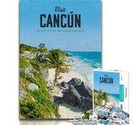 Visit Cancun 1000 Piece Jigsaw Puzzles for Teenagers,Stress Reliever Staycation Kill Time with Matching Poster And Trivia Sheet 38x26cm