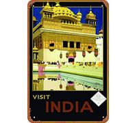Visit India Delhi House Vintage Travel Metal Tin Signs Room Stuff Wall Decor Sign 8x12 Inch
