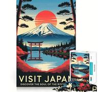Visit Japan︰ Rising Sun Landscape Poster Jigsaw Puzzles 1000 Mental Focus Game Precision Cut Smooth Edges Meaningful Connection Building Game (38x26cm)