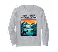 Visit Jasper National Park Alberta Canada Retro Moose Long Sleeve T-Shirt