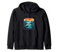 Visit Jasper National Park Alberta Canada Retro Moose Zip Hoodie