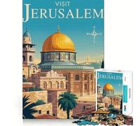 Visit Jerusalem Travel Poster Art Adults 1000 Pieces Puzzle Mental Fun Game Advanced Laser Cutting Tech Amusing Challenge for Waiting Time (38x26cm)