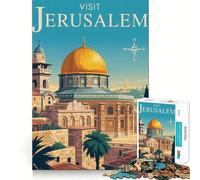 Visit Jerusalem Travel Poster Art Jigsaw for Adults 1000 Pieces Brain Memory Game Laser Cut for Flawless Fit Unique Gift for Stress Relief (50x75cm)