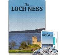 Visit Loch Ness Puzzles for Teenagers Teens 1000pc Puzzle,Stress Reliever Staycation Kill Time with Matching Poster And Trivia Sheet 38x26cm