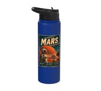 Visit Mars The Red Planet Retro Space Astronaut Poster Style Stainless Steel Insulated Water Bottle