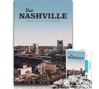 Visit Nashville Adult Jigsaws 1000 Pieces Difficult,Learning Educational Toys Family Games with Matching Poster And Trivia Sheet 38x26cm