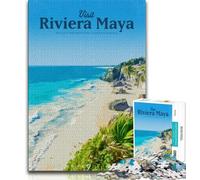 Visit Riviera Maya Jigsaw Puzzles 1000 Pieces for Adults Teens,Staycation Kill Time with Fully Interlocking Randomly Shaped Pieces 75x50cm