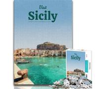 Visit Sicily Jigsaw Puzzles for Adults 1000 Pieces,Challenging To Complete But Fun And Humorous with Matching Poster And Trivia Sheet 38x26cm
