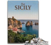 Visit Sicily Jigsaw Puzzles for Adults 1000,Staycation Kill Time Every Piece Is Unique - Challenging Family Fun Game (50x75cm)