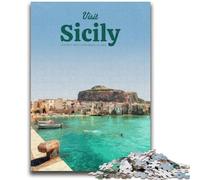 Visit Sicily Jigsaw Puzzles for Teenagers 1000 Jigsaws,Stress Reliever Difficult Challenge Suitable for Desktop Decoration (50x75cm)