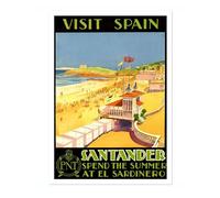 Visit Spain, Santander Vintage Spanish Travel Poster, Retro Spain Tourism Print, Decoration Wall Art Seville Landmark Bedroom Decor, A4 (Print Only) - 29.7x21cm