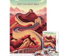 Visit The Great Wall Illustration Jigsaw for Teenagers 1000 Pieces Improve Mental Performance Effectively Gentle Relaxing Leisure Game (38X52cm)