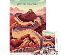 Visit The Great Wall Illustration Jigsaw for Teenagers 1000 Pieces Improve Mental Performance Effectively Gentle Relaxing Leisure Game (38X26cm)