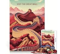 Visit The Great Wall Illustration Jigsaw Puzzle for Teenagers 1000 Pieces Logical Think Tranquil Escape Seamless Lock Holiday Treat (38x52cm)