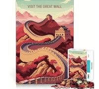 Visit The Great Wall Illustration Jigsaw Puzzles1000 Pieces Recall Skill Fun Professional Grade Cutting Thoughtful Gift for Mind Activity (38x26cm)