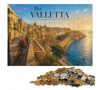 Visit Valletta Illustrated Wooden Jigsaw Puzzle 1000 Pieces for Adults | Colour and shape sorting: a simple way to organise the image on weekends.