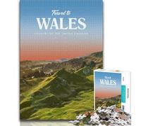 Visit Wales Jigsaw Puzzles for Adults 1000 Piece,Help The Brain Exercise Addictive Toys to Cultivate Patience Suitable for Couples 38x26cm