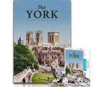 Visit York Adult Jigsaw Puzzles 1000,Learning Educational Toys Family Games with Matching Poster And Trivia Sheet 38x26cm