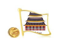 Visiting temples in South Korea Golden Metal Flag Lapel Pin Badge