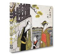 Visiting the Kinryusan Temple by Torii Kiyonaga Canvas Print | Gallery Wrapped 30mm Frame Wall Art | 14x14 inches | Ready to Hang | Asian Cityscape Picture | Living Room Bedroom Lounge Office
