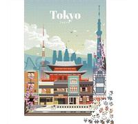 Visiting Tokyo Travel Puzzle 1000 Pieces, Urban Skyscraper View, Relaxing Challenge, Interlocking Paper Pieces, Family Night Game for Adults, 38x26cm/1000pcs