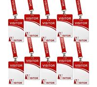 Visitor ID Badge Card with Lanyard Clip - Reusable Temporary Pass, Heavy Duty Plastic Name Tag for Company, School, Exhibition (10 pcs)