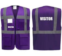 Visitor Superior Zipped Hi Vis Vest High Visibility Safety Waistcoat Pockets Reflective Bands Event Staff, Event Support, 12 Colour Options, Brook Hi Vis (Purple, 2XL)