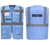 Visitor Superior Zipped Hi Vis Vest High Visibility Safety Waistcoat Pockets Reflective Bands Event Staff, Event Support, 12 Colour Options, Brook Hi Vis (Sky Blue, Small)