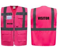 Visitor Superior Zipped Hi Vis Vest High Visibility Safety Waistcoat Pockets Reflective Bands Event Staff, Event Support, 12 Colour Options, Brook Hi Vis (Pink, Large)