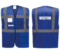 Visitor Superior Zipped Hi Vis Vest High Visibility Safety Waistcoat Pockets Reflective Bands Event Staff, Event Support, 12 Colour Options, Brook Hi Vis (Blue, Small)