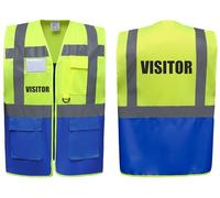 Visitor Two Tone Zipped Hi Vis Vest High Visibility Safety Waistcoat Pockets Reflective Bands Event Staff, Event Support, 13 Colour Options Brook Hi Vis (Yellow/Blue, Large)