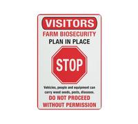 Visitors - Farm Biosecurity Plan In Place Sign 12 X 8 Inches Aluminum Metal Warning Signage With Symbol For Indoor Outdoor Use