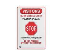 Visitors Farm Biosecurity Plan In Place Stop Sign Sign, 8 X 12 Grade Reflective Sheeting Rust Free Aluminum, Weather Resistant, Waterproof, Easy To Mount