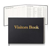Visitors Log Book Lychee Leather A4 Visitor Book Sign in and Out Visitors Register 200 Page with 3800 Entry Spaces Guest Book Address Book Hardback Pad for Business Office Events Reception Hotel Black