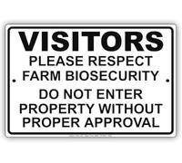 Visitors Please Respect Farm Biosecurity Please Do Not Enter Without Proper Approval Caution Warning Notice Aluminum Metal Tin Sign Plate Home Decor Holiday Wall Art Gift For Women Men 8x12 Inch