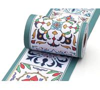 VisitRyl Green self Adhesive Wallpaper Border wall Tiles Decorative, Peel and Stick wall Border Bathroom Stickers Green Flower Brick 10cm X 1000cm