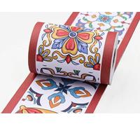 VisitRyl red self Adhesive Wallpaper Border Wall Tiles Decorative, Peel and Stick Wall Border Bathroom Stickers Red Flower Brick 10cm X 1000cm