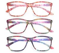 VisiWell 3 Pack Ladies Reading Glasses Blue Light Blocking Spring Hinge Fashion Pattern Print Eyeglasses for Women (Mix Color, 2.0, Dioptres)