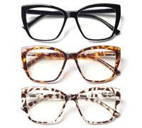 VisiWell 3 Pack Oversized Reading Glasses Cat Eye Blue Light Readers for Women Designer Fashion Big Unbreakable Eyewear