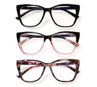VisiWell 3 Pack Reading Glasses for Women Blue Light Blocking Readers Fashion Cat Eye Eyeglasses Spring Hinge (Mix Color, 2.0, Dioptres)