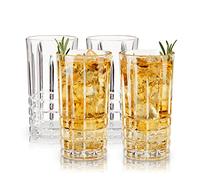 Viski 10626 Highland Highball Glasses Square Cut Lead-Free Crystal Tumblers, Set of 4, Holds 12 oz