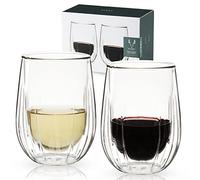 Viski 11009 Insulated Double Walled Stemless Wine Drinking Glass with Cut Crystal Design, Home Bar Accessories, Glassware, 13 oz, Clear