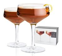 Viski 5399 Angled Crystal Coupe Glasses, Stainless Steel, 7 Ounces, Silver