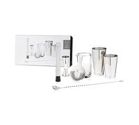 Viski 7 Piece Barware Essentials Set Includes Crystal Mixing Glass, Hawthorne Strainer, Bar Spoon, 2 Boston Shaker Tins, Muddler, and Jigger, Set of 1, Silver
