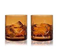 Viski Admiral Rocks Glasses in Amber, Crystal Spirit Drinking Gifts for Men and Women, 11.5oz Old Fashioned Glass Set of 2