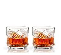 Viski Beau Lowball Glasses Set of 2 - Crystal Drinking Glasses for Whiskey, Scotch & Bourbon - Art Deco Cocktail Glasses Arch Design 11oz