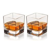 Viski Braque Rocks Short Glass Set - Old Fashioned Glass Square Drinking Glasses, Crystal Cocktail Glasses 10oz Set of 2