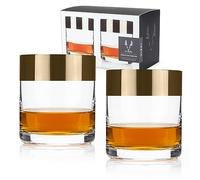 Viski Irving Bronze Rim Crystal Lowball Tumblers Set of 2 - Premium Crystal Clear Cocktail Glass Bronze Rimmed Glassware, Stylish Lowball Whiskey Glass Gift Set, 8 oz